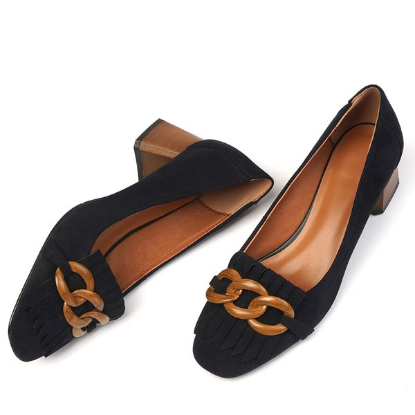womens natural suede leather thick high heel square toe slip-on pumps fringe chain decoraion ol style comfortable dress shoes, Black
womens natural suede leather thick high heel square toe slip-on pumps fringe chain decoraion ol style comfortable dress shoes, Black