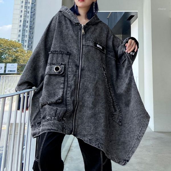 women's trench coats xuxi denim coat women 2021 fashion autumn loose hooded windbreaker streetwear long sleeve irregular bat sleeved e3, Tan;black
women's trench coats xuxi denim coat women 2021 fashion autumn loose hooded windbreaker streetwear long sleeve irregular bat sleeved e3, Tan;black
