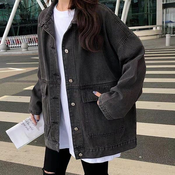 women's jackets 2 colors casual jean coats 2021 autumn women loose denim jacket long sleeve female girls outwear oversize (78228), Black;brown
women's jackets 2 colors casual jean coats 2021 autumn women loose denim jacket long sleeve female girls outwear oversize (78228), Black;brown