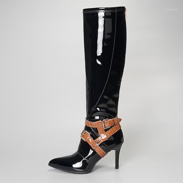 boots winter for woman fashion pointed toe shoes buckle clear heels stilettos knee high 33-431, Black
boots winter for woman fashion pointed toe shoes buckle clear heels stilettos knee high 33-431, Black