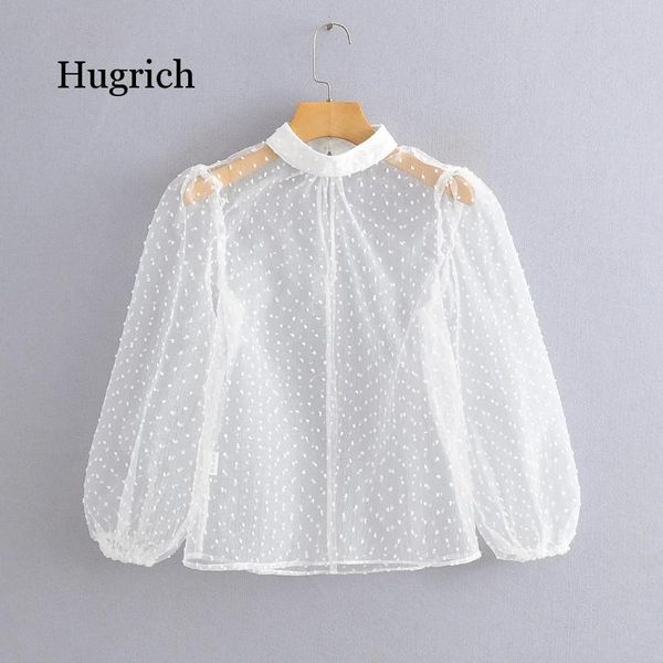 women's t-shirt 2021 fashion women dot flocking organza shirt female casual lady loose, White
women's t-shirt 2021 fashion women dot flocking organza shirt female casual lady loose, White