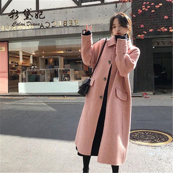 women's wool & blends woolen coat for women autumn winter loose pink single-breasted lapel female jacket super long trench, Black
women's wool & blends woolen coat for women autumn winter loose pink single-breasted lapel female jacket super long trench, Black