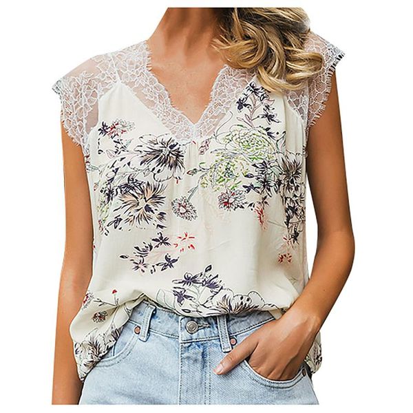 women's blouses & shirts blusas bohemia floral print sleeveless shirt for woman summer fashion v neck lace patchwork blouse and women, White
women's blouses & shirts blusas bohemia floral print sleeveless shirt for woman summer fashion v neck lace patchwork blouse and women, White