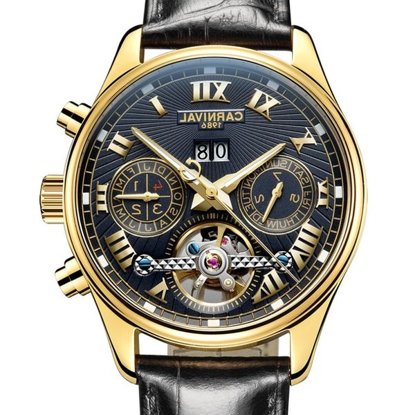 carnival mens multifunction holllow-out dial leather watchband automatic self-wind mechanical watch - gold bezel black, Slivery;brown
carnival mens multifunction holllow-out dial leather watchband automatic self-wind mechanical watch - gold bezel black, Slivery;brown