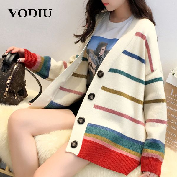 2021 new coat autumn knitted casual coats female print striped cardigans for ladies loose sweater cardigan women wzih, White;black
2021 new coat autumn knitted casual coats female print striped cardigans for ladies loose sweater cardigan women wzih, White;black