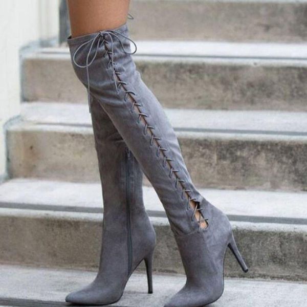 boots suede cross tied thigh high zipper lace up pointed toe over the knee thin heels women party dress fashion shoes, Black
boots suede cross tied thigh high zipper lace up pointed toe over the knee thin heels women party dress fashion shoes, Black