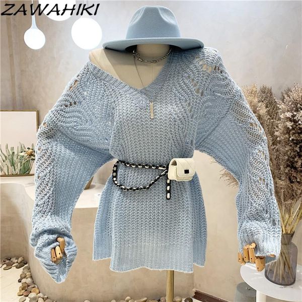 women's sweaters zawahiki autumn korean style hollow out crochet v neck lazy loose mid-length sweater pullover women long sleeve knitte, White;black
women's sweaters zawahiki autumn korean style hollow out crochet v neck lazy loose mid-length sweater pullover women long sleeve knitte, White;black
