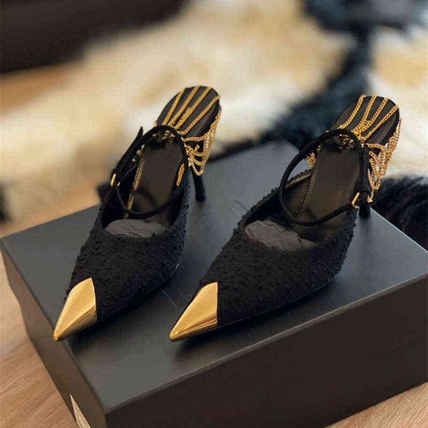 park caiying's same shoes 2022 gold pointed baotou chain high heels sandals women's summer french style, Black
park caiying's same shoes 2022 gold pointed baotou chain high heels sandals women's summer french style, Black