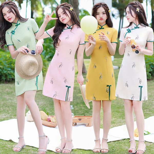 summer campanula embroidery cotton mini qipao traditional chinese women short sleeve dress daily student cheongsam, Red
summer campanula embroidery cotton mini qipao traditional chinese women short sleeve dress daily student cheongsam, Red