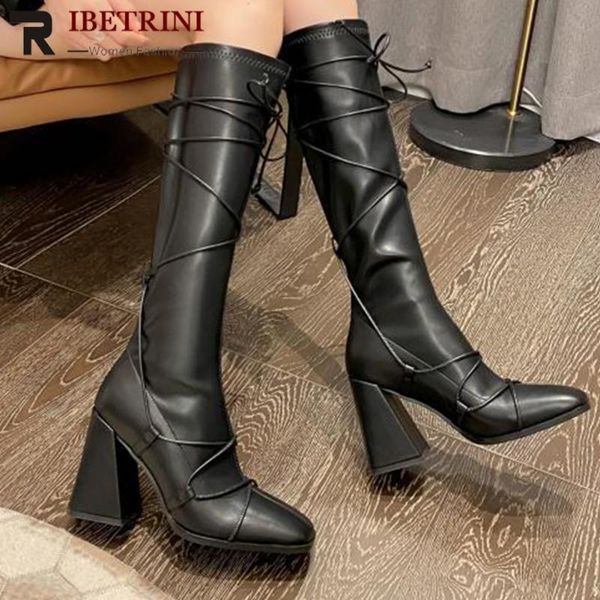 boots female motorcycle rubber sole strange square toe slip-on solid high heel knee-high cross-tied fashion women's shoes, Black
boots female motorcycle rubber sole strange square toe slip-on solid high heel knee-high cross-tied fashion women's shoes, Black