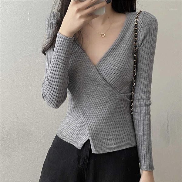 women's sweaters tight-fitting design sense niche cross v-neck sweater autumn 2021 pullover, White;black
women's sweaters tight-fitting design sense niche cross v-neck sweater autumn 2021 pullover, White;black