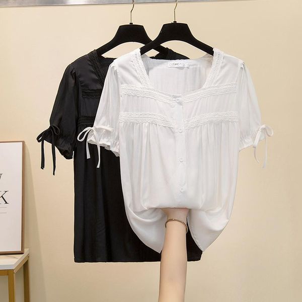 women's blouses & shirts 2021 summer women chiffon blouse elegant shirt short sleeves square collar lace up patchwork solid womens casu, White
women's blouses & shirts 2021 summer women chiffon blouse elegant shirt short sleeves square collar lace up patchwork solid womens casu, White