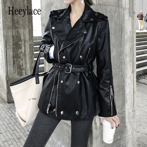 women's leather & faux medium long jacket women spring autumn slim with belt black biker coats female turn down collar zipper coat
women's leather & faux medium long jacket women spring autumn slim with belt black biker coats female turn down collar zipper coat