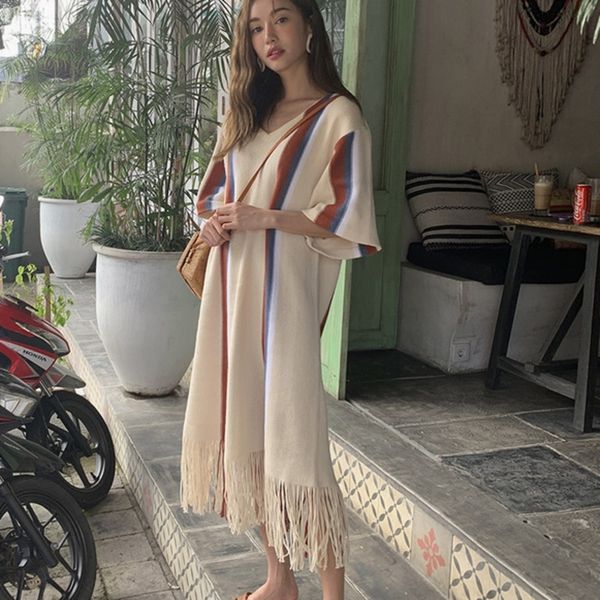 casual dresses long striped female sweater sleek fall dress neck tassel hem plus size knitting robes femme robe 4rjy, Black;gray
casual dresses long striped female sweater sleek fall dress neck tassel hem plus size knitting robes femme robe 4rjy, Black;gray