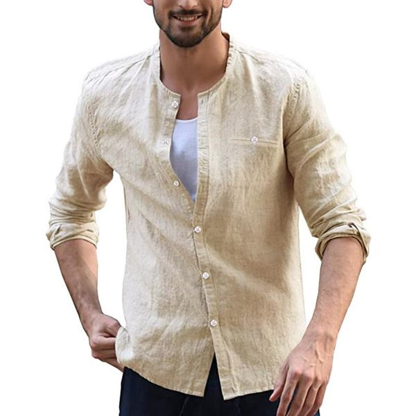 men's casual shirts summer cotton and linen shirt men fashion cardigan stand-neck long sleeve in solid color blouse, White;black
men's casual shirts summer cotton and linen shirt men fashion cardigan stand-neck long sleeve in solid color blouse, White;black
