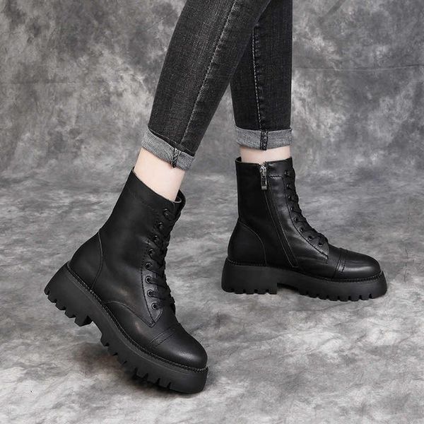 boots thick heel soled women's shoes leather sandals british locomotive high middle tube, Black
boots thick heel soled women's shoes leather sandals british locomotive high middle tube, Black