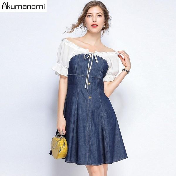 party dresses korean denim dress for women 2021 summer casual jeans with button slash neck mini plus size 5xl-l, White;black
party dresses korean denim dress for women 2021 summer casual jeans with button slash neck mini plus size 5xl-l, White;black