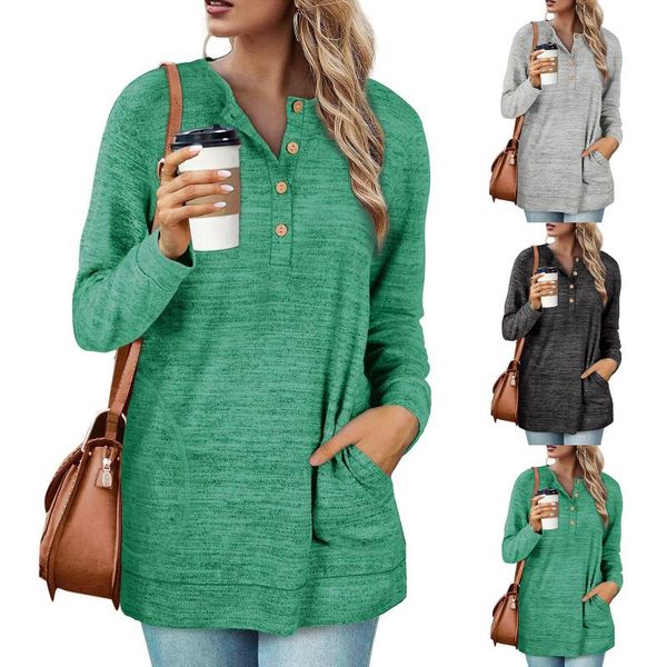 women's t-shirt womens casual long sleeve loose t-shirts solid color button pockets tunic v-neck female pullover winter basic clothing, White
women's t-shirt womens casual long sleeve loose t-shirts solid color button pockets tunic v-neck female pullover winter basic clothing, White