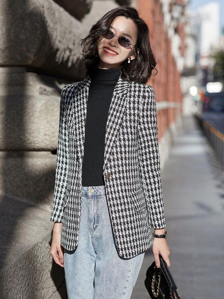 women's suits & blazers small suit jacket for women 2021 spring and autumn korean style british black white plaid casual, White;black
women's suits & blazers small suit jacket for women 2021 spring and autumn korean style british black white plaid casual, White;black
