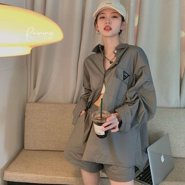 women's tracksuits 2021 summer two piece sets women casual shirt padded single breasted blouse high waist shorts set, Gray
women's tracksuits 2021 summer two piece sets women casual shirt padded single breasted blouse high waist shorts set, Gray