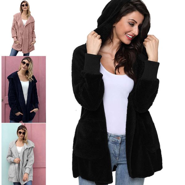 2021winter new pure color cardigan plush women's thickened warm wool hooded casual coat 85111, Black
2021winter new pure color cardigan plush women's thickened warm wool hooded casual coat 85111, Black