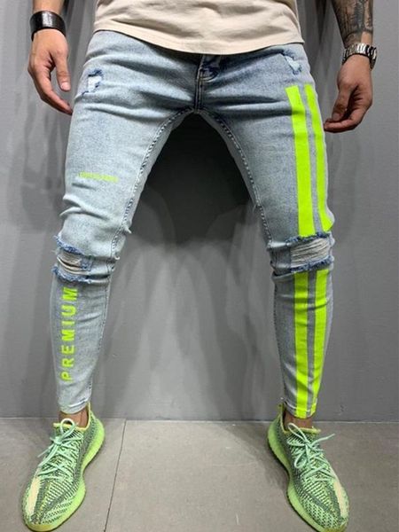 europe america printed new style men's jeans slim ripped potlead mode verticale streep oil paint denim broek, Blue
europe america printed new style men's jeans slim ripped potlead mode verticale streep oil paint denim broek, Blue