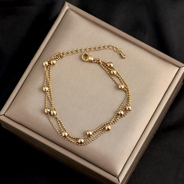charm bracelets 316l stainless steel senior sense of three layers transfer beads bracelet female simple cold wind students jewelry, Golden;silver
charm bracelets 316l stainless steel senior sense of three layers transfer beads bracelet female simple cold wind students jewelry, Golden;silver
