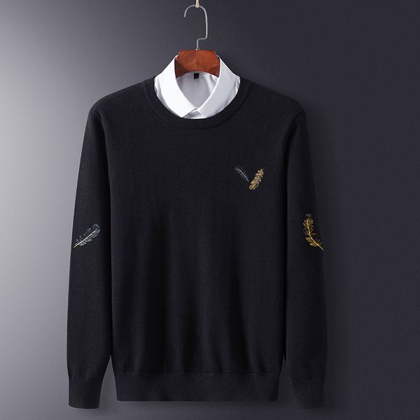 sweater knit pusite men's t shirt autumn and winter feather embroidery young trend base coat, White;black
sweater knit pusite men's t shirt autumn and winter feather embroidery young trend base coat, White;black