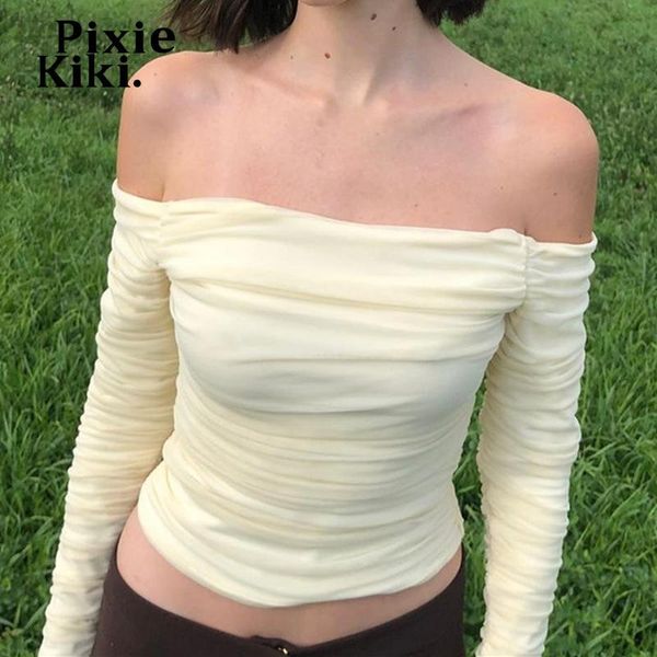 women's t-shirt pixiekiki y2k clothes vintage crop goblincore aesthetic soft girl yellow ruched mesh off shoulder long sleeve shirt p33, White
women's t-shirt pixiekiki y2k clothes vintage crop goblincore aesthetic soft girl yellow ruched mesh off shoulder long sleeve shirt p33, White