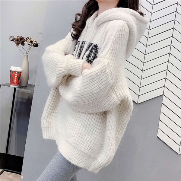 fashion winter new korean loose lazy style lamb 2020 wool knitted hooded and bottomed sweater coat luxury, White;black
fashion winter new korean loose lazy style lamb 2020 wool knitted hooded and bottomed sweater coat luxury, White;black