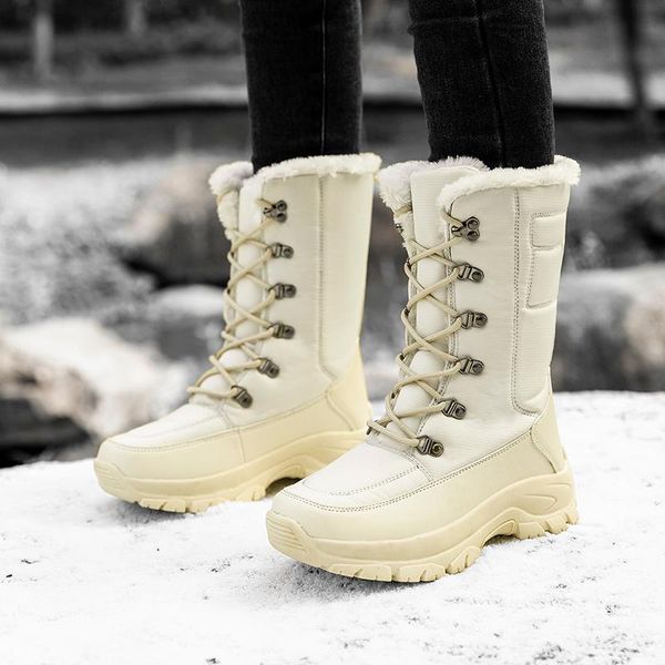 boots winter women's black warm plush thickening outdoors snow womans fashion thick bottom plus size 36-42