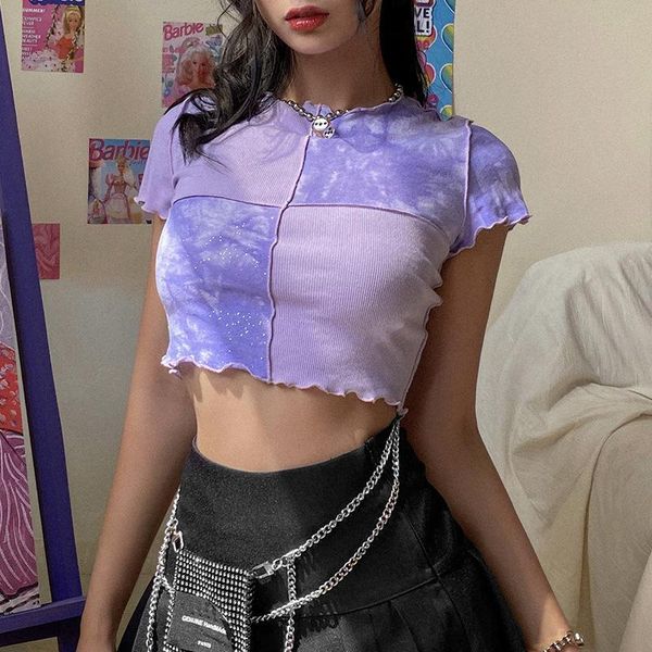 women's t-shirt 2021 fashion girls crop tie dye with sequin patchwork women summer t-shirts o neck edible tree hem tees, White
women's t-shirt 2021 fashion girls crop tie dye with sequin patchwork women summer t-shirts o neck edible tree hem tees, White
