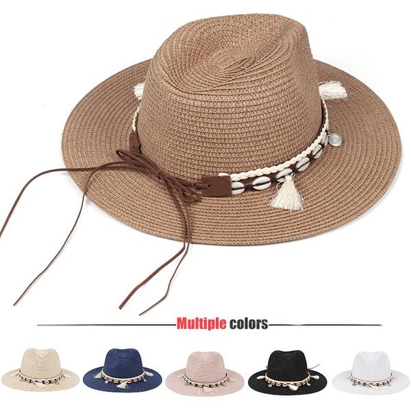 wide brim hats shell tassels cowgirl summer hat straw for women men western cowboy lady trendy woven sun wide-brim beach cap, Blue;gray
wide brim hats shell tassels cowgirl summer hat straw for women men western cowboy lady trendy woven sun wide-brim beach cap, Blue;gray