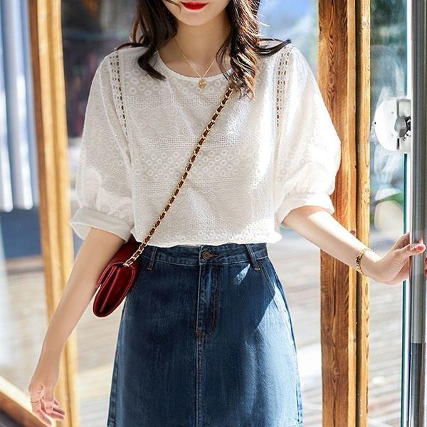women's blouses & shirts t-shirt pure cotton hollow-out bubble sleeve lace shirt short 2021 summer loose slimming western style, White
women's blouses & shirts t-shirt pure cotton hollow-out bubble sleeve lace shirt short 2021 summer loose slimming western style, White