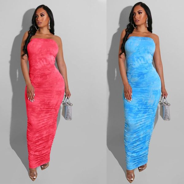 tie dye ruched strapless maxi dresses women summer fashion skinny bodycon party dress wrap chest, Black;gray 
tie dye ruched strapless maxi dresses women summer fashion skinny bodycon party dress wrap chest, Black;gray