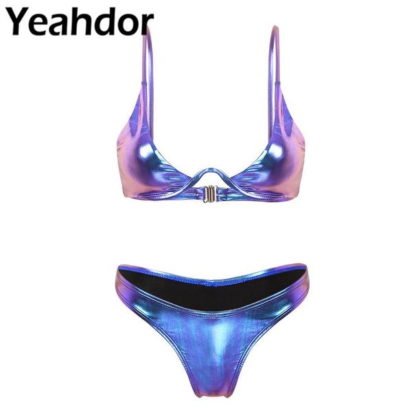 womens shiny metallic bikini swimsuit two piece swimwear lingerie set padded underwire bra with high cut thong briefs bottom
womens shiny metallic bikini swimsuit two piece swimwear lingerie set padded underwire bra with high cut thong briefs bottom