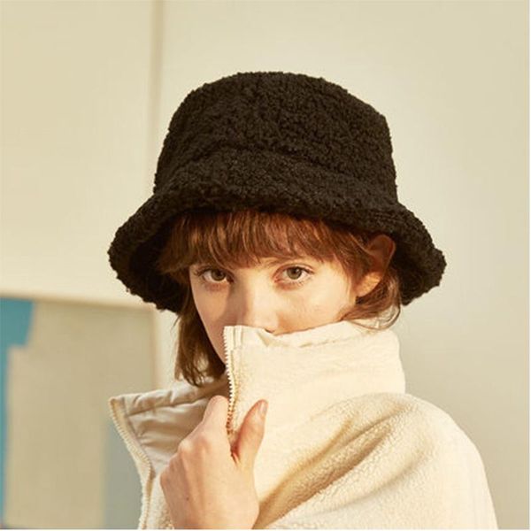 wide brim hats lamb wool women bucket hat solid color winter autumn fisherman's for ladies keep warm casual cap female flat top, Blue;gray 
wide brim hats lamb wool women bucket hat solid color winter autumn fisherman's for ladies keep warm casual cap female flat top, Blue;gray