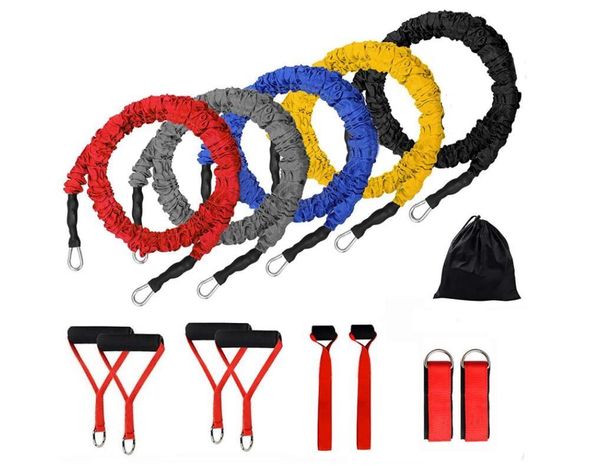 resistance elastic exercise tubes workout bands set w/ handles protective nylon sleeves door anchor ankle strap 
resistance elastic exercise tubes workout bands set w/ handles protective nylon sleeves door anchor ankle strap