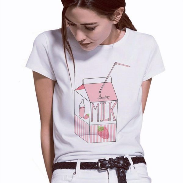 summer t shirts round neck strawberry milk print t shirt women casual harajuku pink pattern fashion short sleeve & tees, White
summer t shirts round neck strawberry milk print t shirt women casual harajuku pink pattern fashion short sleeve & tees, White