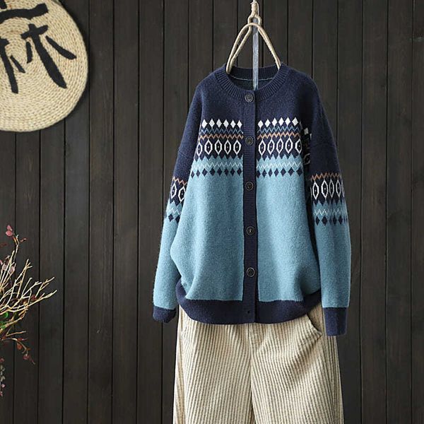 women's sweaters retro ethnic style jacquard sweater knitted women's jacket cardigan women loose round neck ladies iu2k, White;black
women's sweaters retro ethnic style jacquard sweater knitted women's jacket cardigan women loose round neck ladies iu2k, White;black