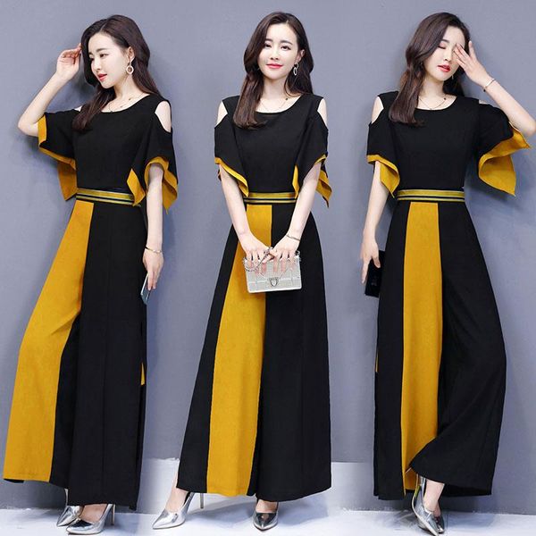 women's two piece pants 2021 summer women pieces suits lady short sleeve contrast stitching hollow shoulder shirt +long wide leg trouse, White
women's two piece pants 2021 summer women pieces suits lady short sleeve contrast stitching hollow shoulder shirt +long wide leg trouse, White