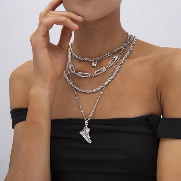 pendant necklaces hip hop style retro alloy necklace metal lock shape shoes pin hollow geometric ladies personality trend jewelry, Silver
pendant necklaces hip hop style retro alloy necklace metal lock shape shoes pin hollow geometric ladies personality trend jewelry, Silver