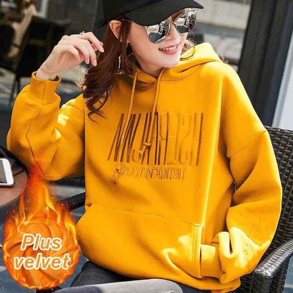 hoodies women thicker plus velvet warm soft letter printed korean oversized yellow hoodie pockets pullovers womens sweatshirts 210603, Black
hoodies women thicker plus velvet warm soft letter printed korean oversized yellow hoodie pockets pullovers womens sweatshirts 210603, Black