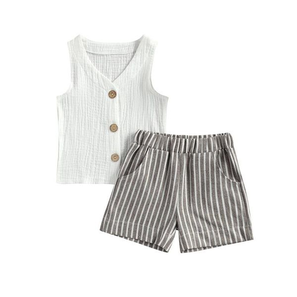 clothing sets baby summer children boy girl solid sleeveless button vertical stripe color short pants 2pcs suits 6m-4t, White
clothing sets baby summer children boy girl solid sleeveless button vertical stripe color short pants 2pcs suits 6m-4t, White