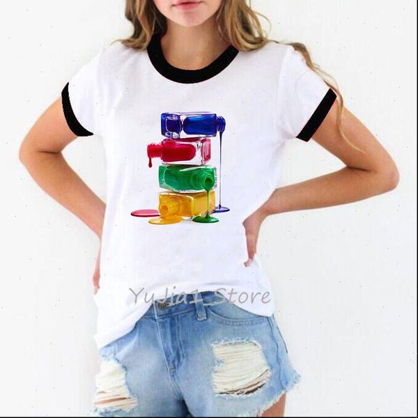 a stack of nail polish print vogue t shirt women white t shirt streetwear manicure store work clothes custom wholesale
a stack of nail polish print vogue t shirt women white t shirt streetwear manicure store work clothes custom wholesale
