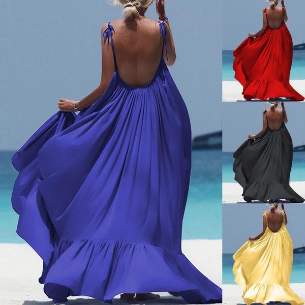 casual dresses women's fashion solid color lace-up backless halter beach dress ladies o-neck sling long wedding party gowns, Black;gray
casual dresses women's fashion solid color lace-up backless halter beach dress ladies o-neck sling long wedding party gowns, Black;gray