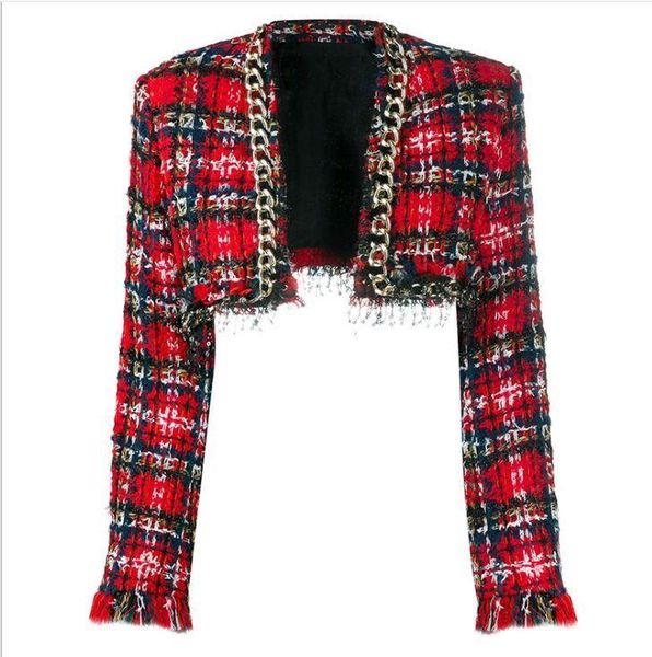 2021 classic designer jacket women' red & black chains blouse long sleeve fringe woolen short jacket, White;black
2021 classic designer jacket women' red & black chains blouse long sleeve fringe woolen short jacket, White;black