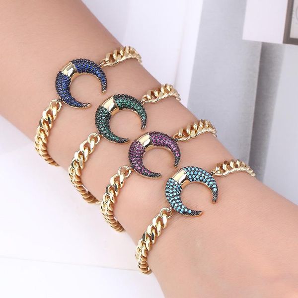 link, chain zlxgirl jewelry nice moon shape zirconia cooper bracelet for women bridal brand dubai gold color pulsera bangle, Black
link, chain zlxgirl jewelry nice moon shape zirconia cooper bracelet for women bridal brand dubai gold color pulsera bangle, Black
