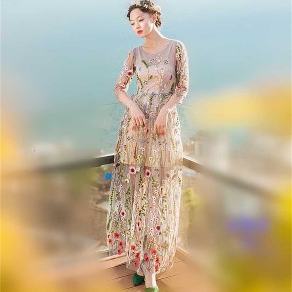 casual dresses fashion summer runway maxi women elegant 3/4 sleeve tulle gauze flower floral embroidery vintage beach party es 4chn, Black;gray
casual dresses fashion summer runway maxi women elegant 3/4 sleeve tulle gauze flower floral embroidery vintage beach party es 4chn, Black;gray