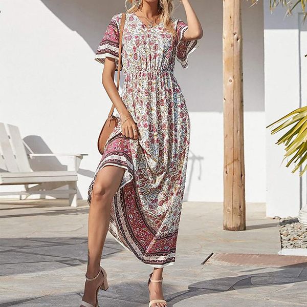 casual dresses fashion robe longue femme dress summer women's v-neck retro printed short sleeve loose vestido playa mujer, Black;gray
casual dresses fashion robe longue femme dress summer women's v-neck retro printed short sleeve loose vestido playa mujer, Black;gray